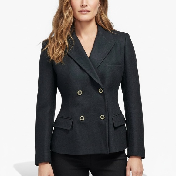 🌻Jigsaw Black Cashmere Blend Double-Breasted Blazer UK Size 14US Size 10